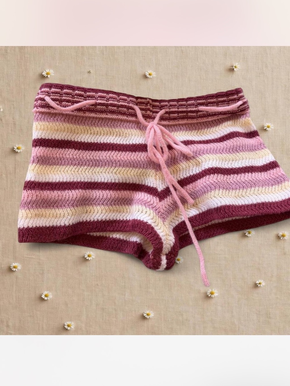 SHEIN Pink, Burgundy & Cream Striped Knit Lounge Shorts
